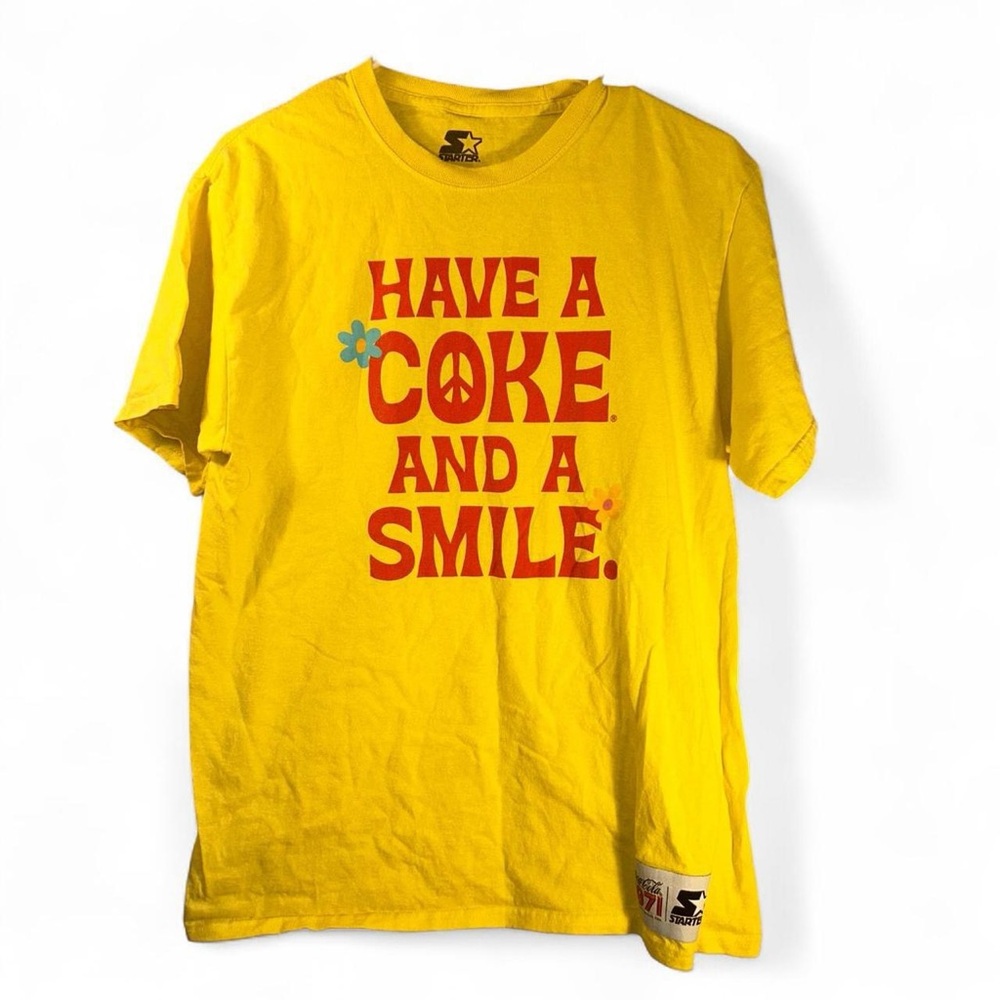 Vintage COCA COLA 1971 HAVE A COKE AND SMILE Yellow Tshirt Size M